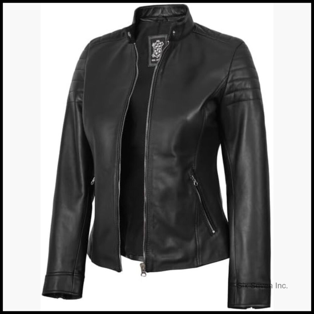 Real Lambskin Leather Jacket, Cafe Racer Style, Slim Fit